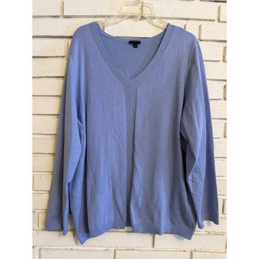 Talbots Light Sweater Size 2X  Light Blue V Neck Long Sleeve